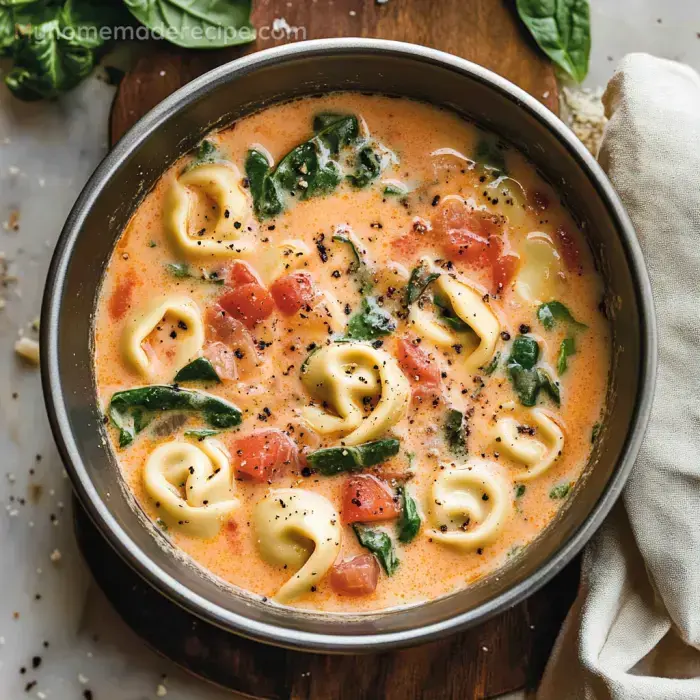 Cheesy Spinach Tortellini in Creamy Broth