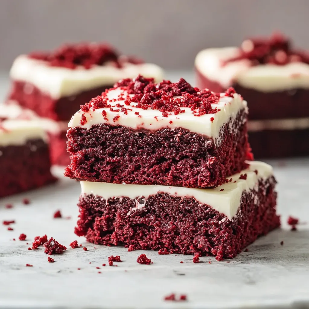 A red velvet cake with white frosting on a table.