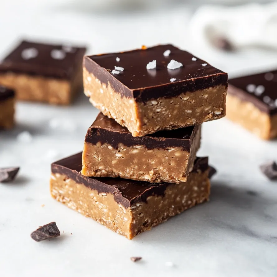 Layers of chocolate caramel goodness stacked up.
